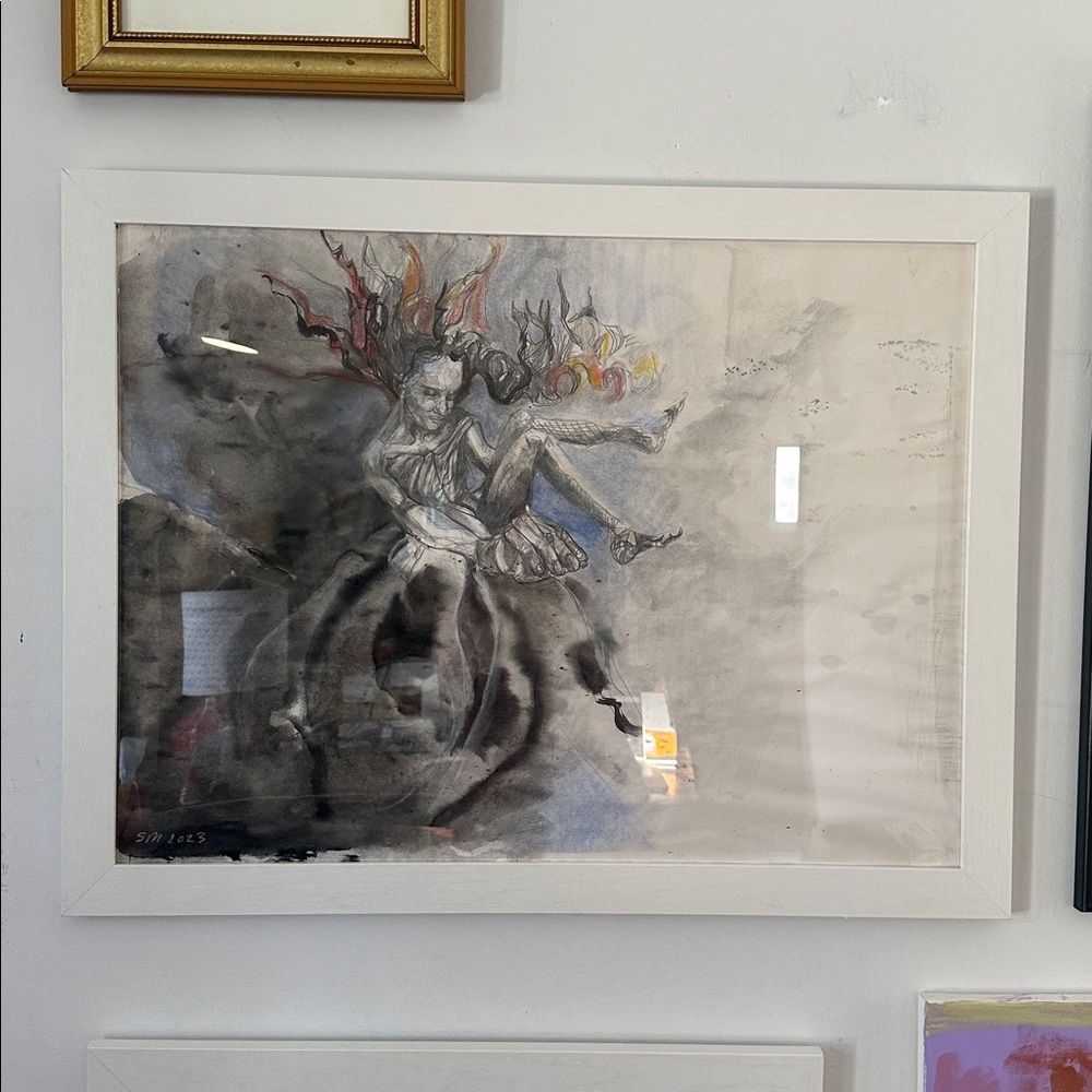 Framed, Floating girl, 2023, Watercolour, Graphite, Ink On Stonehenge 18:23?” - Picture 1 of 4